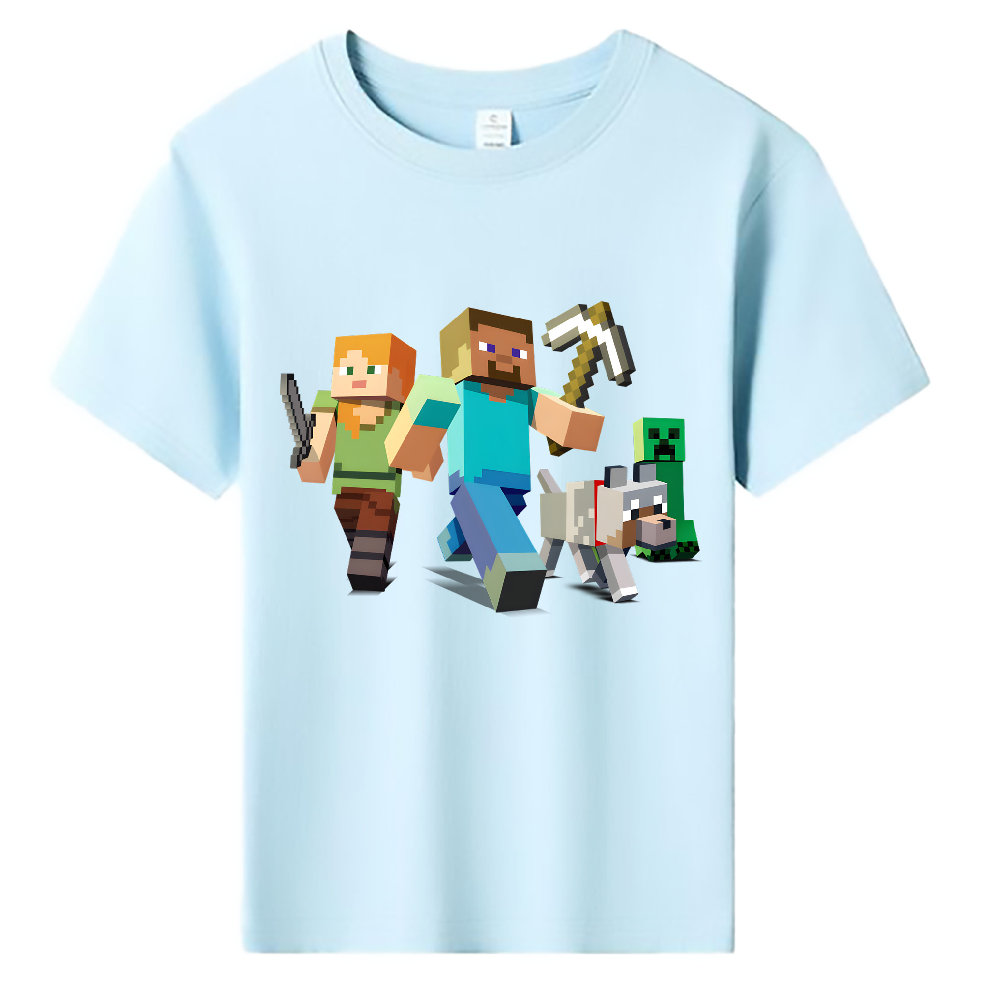 （画像用） マインクラフト ブロックの世界 Minecraft MC Block world 綿100％キッズTシャツ（フロントプリント）
